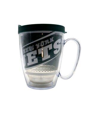 New York Jets Tervis 16 Oz Insulated Clear Mug Travel Green Lid Hot Cold Drinks